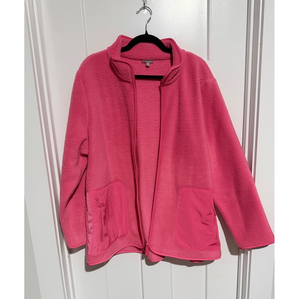 T by Talbots Hot Pink Sherpa Fleece Full Zip Jacket Womens 2X Plus Size